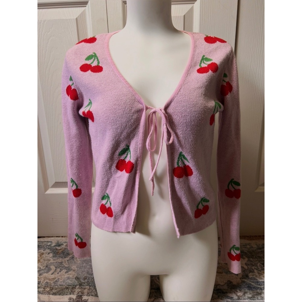 Y2K Cardigan Pink Cherries Size Small